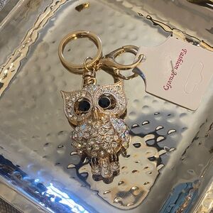 Fashion Jewelry Gold Rhinestone Owl Keychain